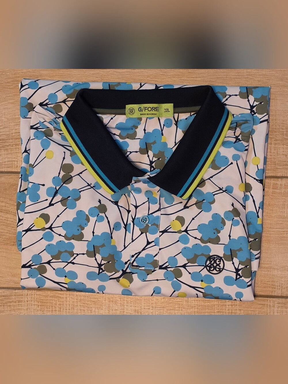G/FORE Mens X Large  XL Floral Polo Shirt Blue White Golf Tech Stretch Jersey